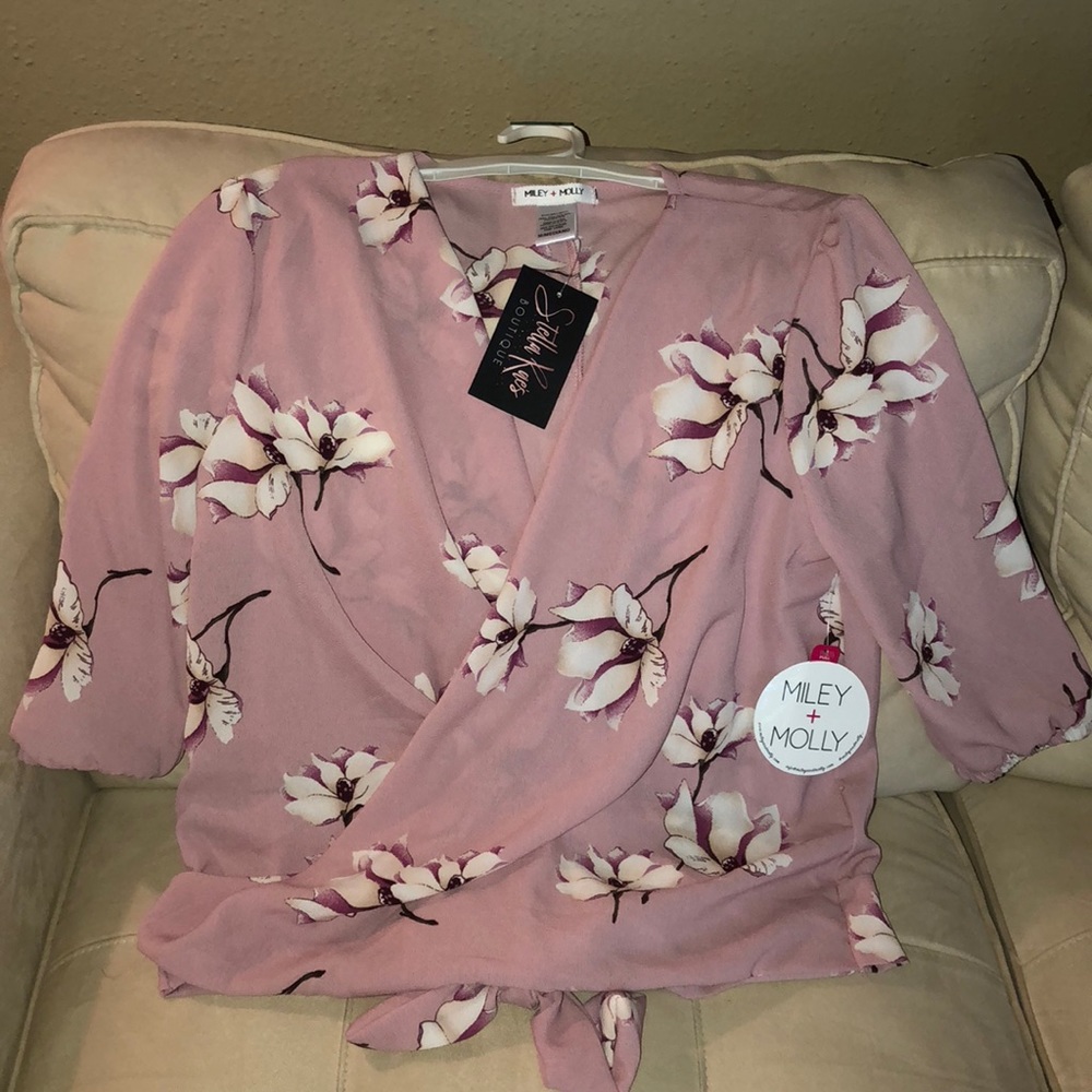Pink Floral Wrap Top